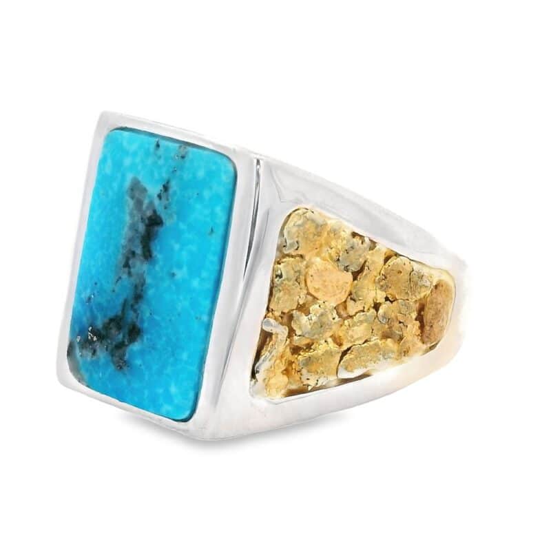 Rectangle Turquoise Gold Nugget Ring, Alaska Mint