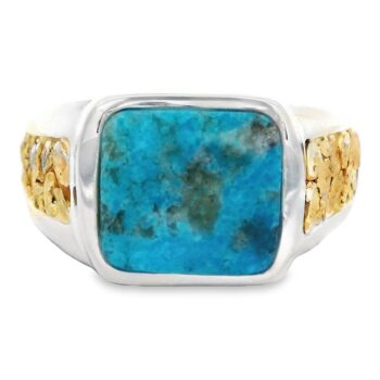 Square Turquoise Gold Nugget Ring, Alaska Mint
