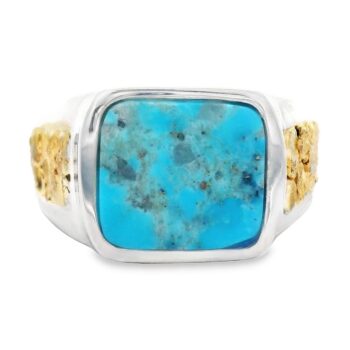 Square Turquoise Gold Nugget Ring, Alaska Mint