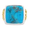 Square Turquoise Gold Nugget Silver Ring, Alaska Mint