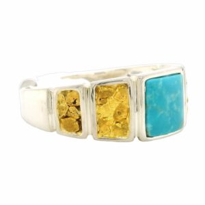 Square Turquoise Gold Nugget Silver Ring, Alaska Mint