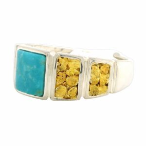 Square Turquoise Gold Nugget Silver Ring, Alaska Mint