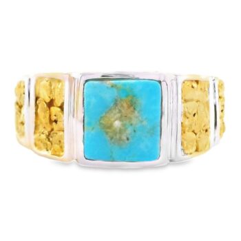 Square Turquoise Gold Nugget Silver Ring, Alaska Mint