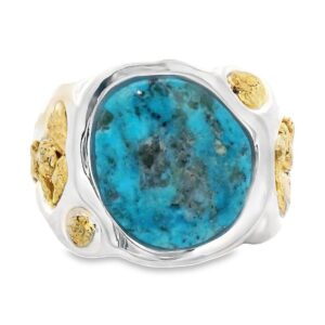 Round Turquoise Gold Nugget Silver Ring, Alaska Mint