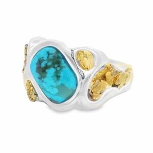 Oblong Turquoise Gold Nugget Ring, Alaska Mint