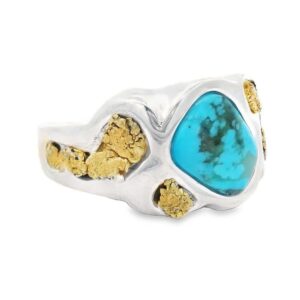 Oblong Turquoise Gold Nugget Ring, Alaska Mint