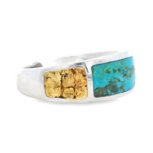 Rectangle Turquoise Gold Nugget Silver Ring, Alaska Mint