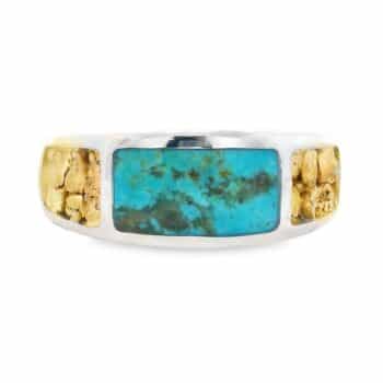 Rectangle Turquoise Gold Nugget Silver Ring, Alaska Mint
