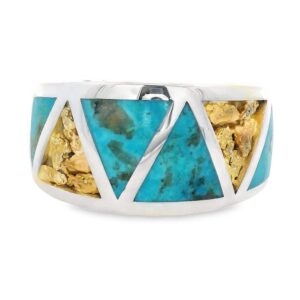 Turquoise Gold Nugget Silver Ring, Alaska Mint