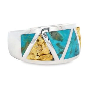 Turquoise Gold Nugget Silver Ring, Alaska Mint