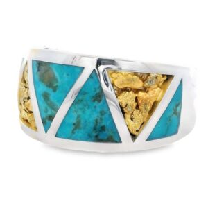 Turquoise Gold Nugget Silver Ring, Alaska Mint