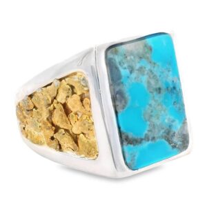 Rectangle Turquoise Gold Nugget Ring, Alaska Mint