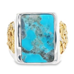 Rectangle Turquoise Gold Nugget Ring, Alaska Mint