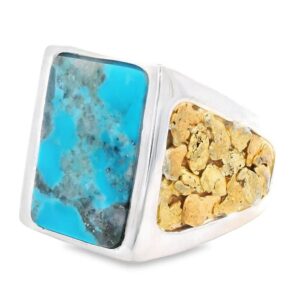 Rectangle Turquoise Gold Nugget Ring, Alaska Mint