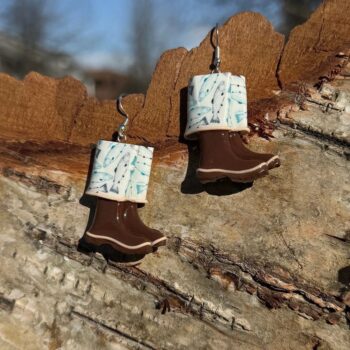 Salmon Run Boot Clay Earrings, Alaska Mint