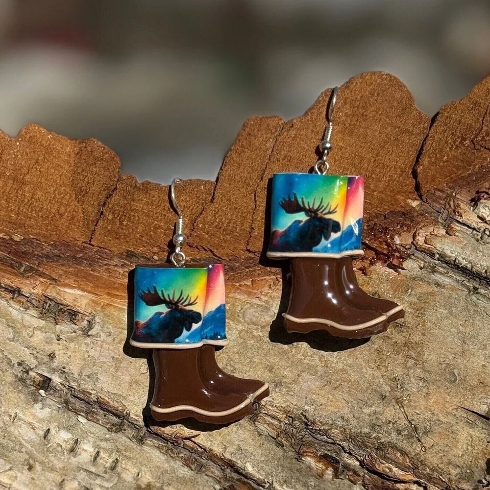 Moose Boot Clay Earrings, Alaska Mint