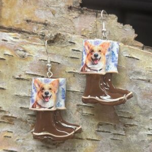 Corgi Mini Boot Clay Earrings, Alaska Mint