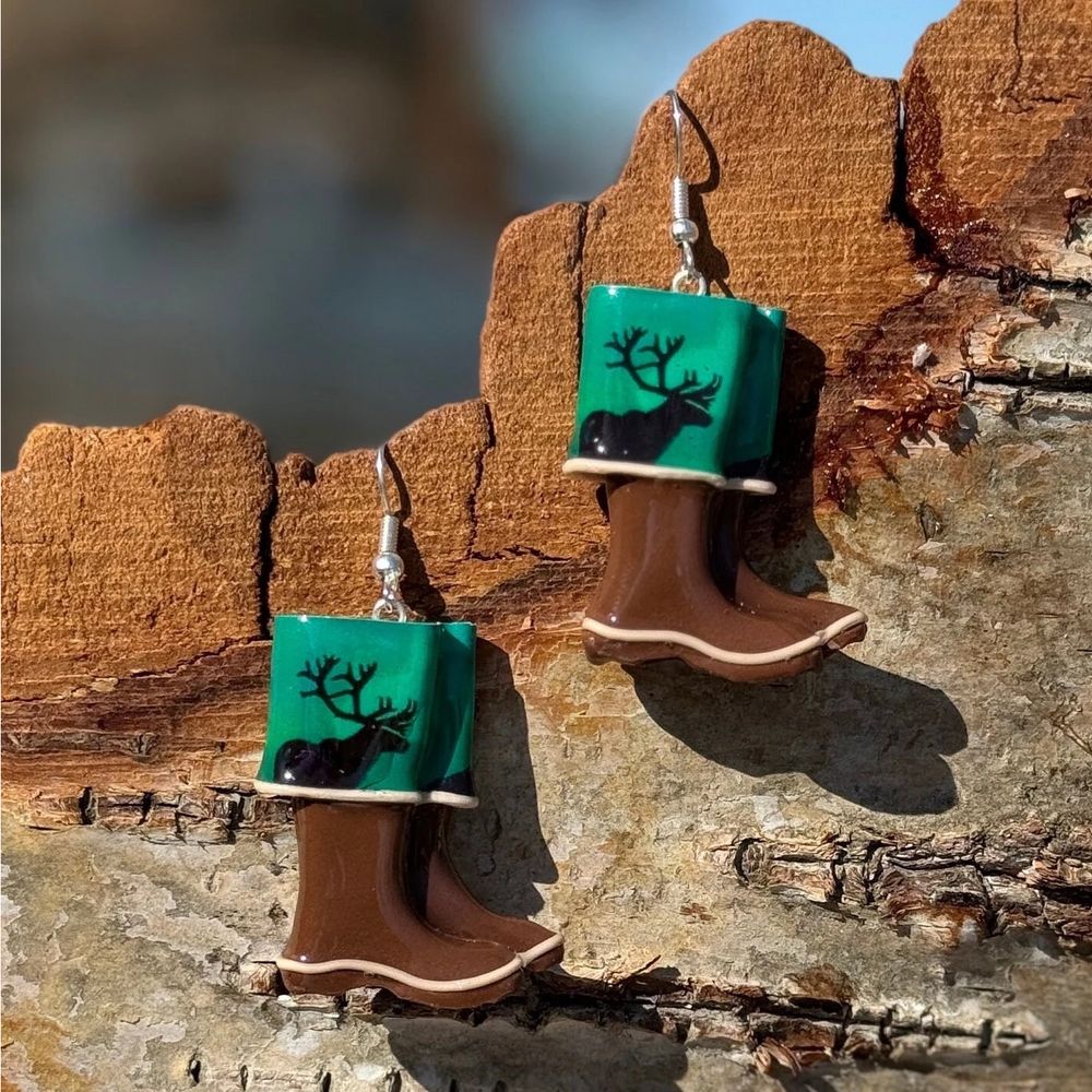 Emerald Caribou Boot Clay Earrings, Alaska Mint