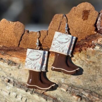 Happy Halibut Boot Clay Earrings, Alaska Mint