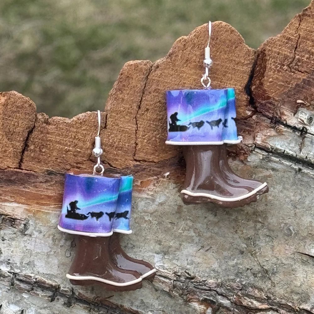 Mushing Boot Clay Earrings, Alaska Mint