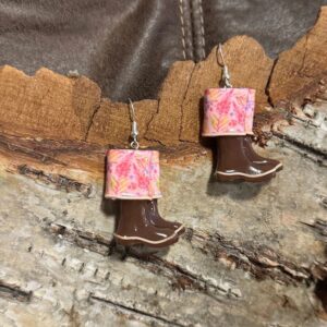 Pink Fireweed Boot Clay Earrings, Alaska Mint