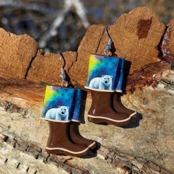 Watercolor Bear Boot Clay Earrings, Alaska Mint