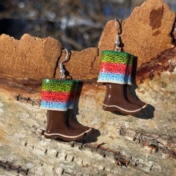 Rainbow Trout Mini Boot Clay Earrings, Alaska Mint