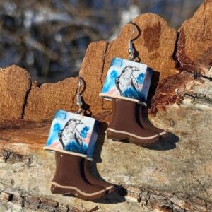 White Raven Boot Clay Earrings, Alaska Mint