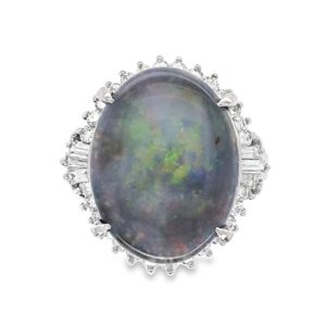 Platinum Dark Gray Opal & Diamond Ring, Alaska Mint