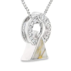 Gold Quartz Triangle Pendant Inlaid with Diamonds, Alaska Mint