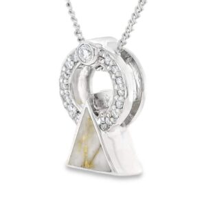 Gold Quartz Triangle Pendant Inlaid with Diamonds, Alaska Mint