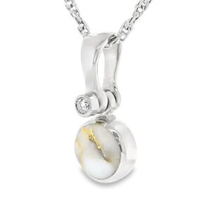 Gold Quartz White Gold & Diamond Round Pendant, Alaska Mint