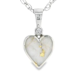 White Gold Heart Gold Quartz Inlaid Pendant FF217G2W