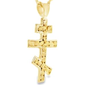Orthodox Cross Gold Nugget Pendant, Alaska Mint