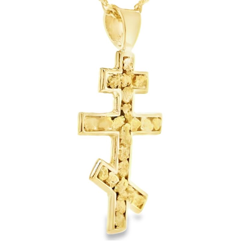 Orthodox Cross Gold Nugget Pendant, Alaska Mint