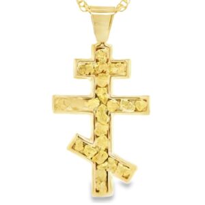 Orthodox Cross Gold Nugget Pendant, Alaska Mint
