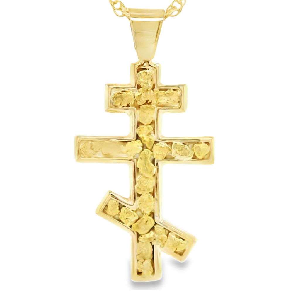 Orthodox Cross Gold Nugget Pendant, Alaska Mint