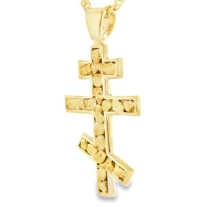 Orthodox Cross Gold Nugget Pendant, Alaska Mint