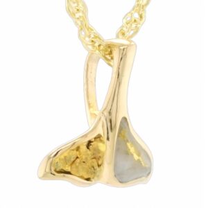 14k Whale Tail Gold Quartz Pendant, Alaska Mint