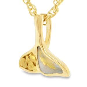 14k Whale Tail Gold Quartz Pendant, Alaska Mint