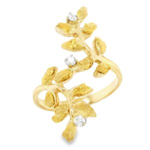 Leaf Gold Nugget & Diamond Ring, Alaska Mint