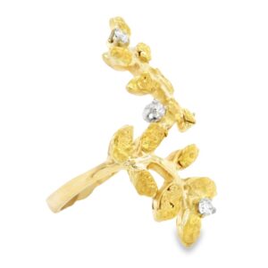 Leaf Gold Nugget & Diamond Ring, Alaska Mint