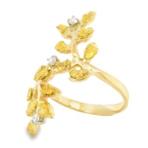 Leaf Gold Nugget & Diamond Ring, Alaska Mint