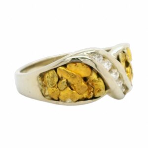 Gold Nugget & Diamond White Gold Ladies Ring, Alaska Mint