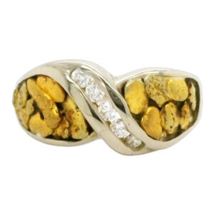 Gold Nugget & Diamond White Gold Ladies Ring, Alaska Mint
