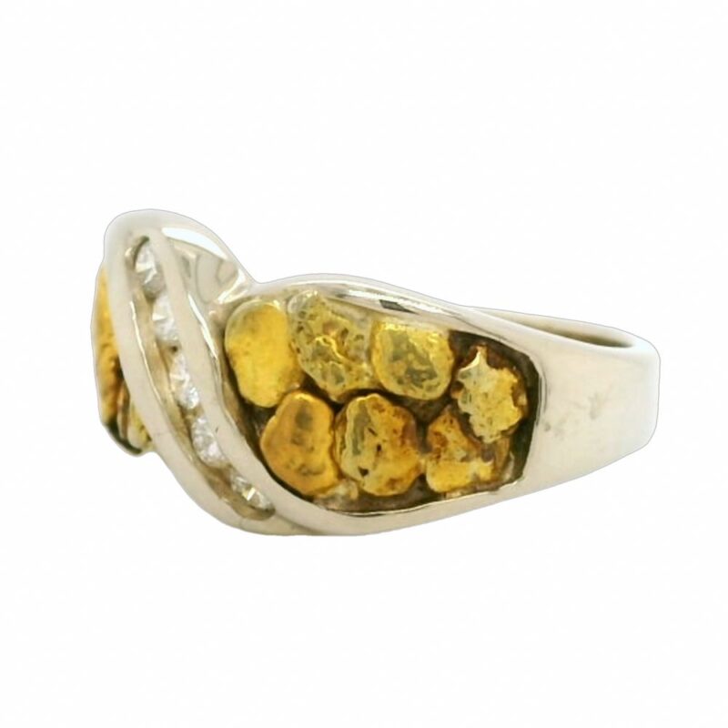 Gold Nugget & Diamond White Gold Ladies Ring, Alaska Mint