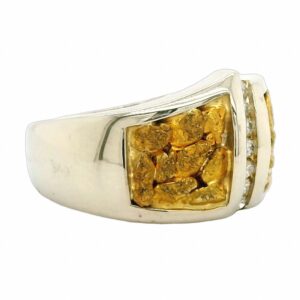 Gold Nugget White Gold Ladies Ring, Alaska Mint
