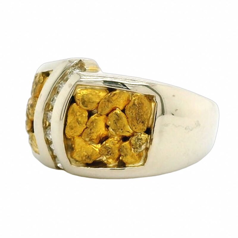 Gold Nugget White Gold Ladies Ring, Alaska Mint