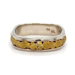 White Gold Men's Ring with Gold Nugget Inlay WB202W-14