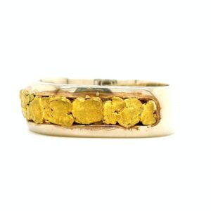 White Gold Men's Ring with Gold Nugget, Alaska Mint